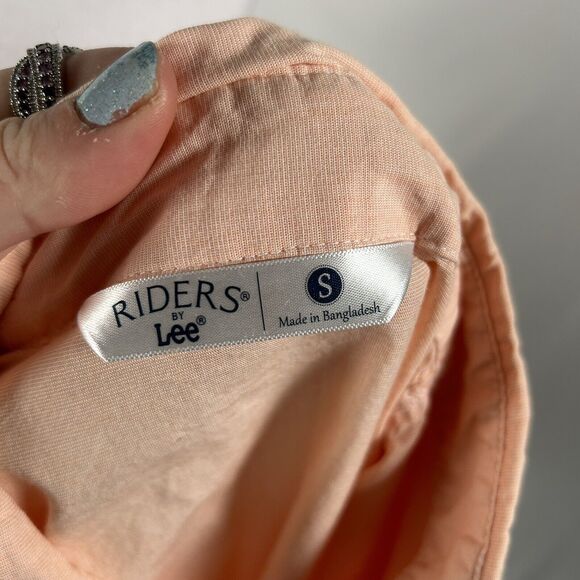 Riders by Lee Orange 3/4 Sleeve Cotton Button Down Shirt Top Small Casual Collar - Picture 3 of 4